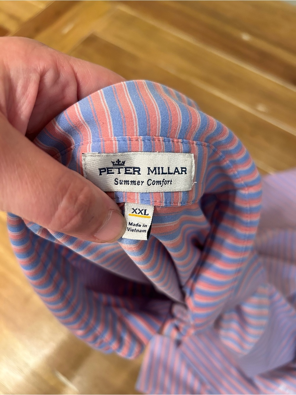 Peter Millar Men's Pink Stripe Performance Polo. XXL. - Picture 4 of 9